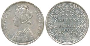 Victoria Empress, Silver Rupee, 1883, A / I No mint mark. About Very Fine, Very Rare.