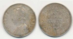 Victoria Empress, Silver Rupee, 1884, A6 / I ’B’ raised; A / I ’C’ incuse. About Very Fine