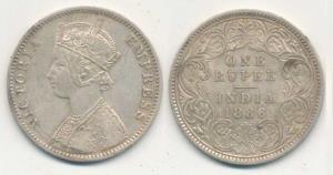 Victoria Empress, Silver Rupee, 1886, C4 / I ’C’ incuse. About Very Fine.