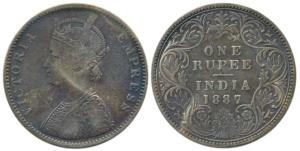 Victoria Empress, Silver Rupee, 1887, A3 / I ’B’ incuse. Fine+, Very Rare.
