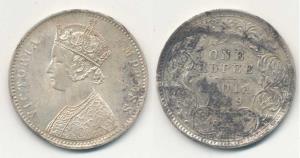Victoria Empress, Silver Rupee, 1889, C3 / I ’C’ incuse; C2 / I ’B’ incuse. Extremely Fine