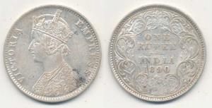 Victoria Empress, Silver Rupee, 1890, C3 / I ’C’ incuse; C2 / I ’B’ incuse; C2 / I ’B’ inc