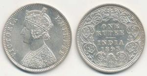 Victoria Empress, Silver Rupee, 1893, C3 / I ’C’ incuse; C2 / I ’B’ incuse. About Uncircul