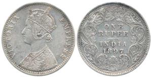 Victoria Empress, Silver Rupee, 1897, C3 / I ’C’ incuse. About Very Fine.