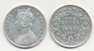 Victoria Empress, Silver Rupee, 1900, C3 / I ’C’ incuse; C6 / I ’B’ incuse. Very Fine and 