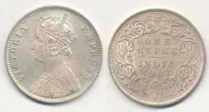 Victoria Empress, Silver Rupee, 1901, C3 / I ’C’ incuse; C6 / I ’B’ incuse. Very Fine and 