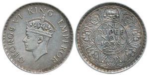 George VI, Silver Rupee, 1938, Bombay Mint, with dot. Very Fine+, Scarce.