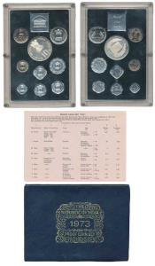 1973 Proof set, Grow More Food, set of 9, 1 Paisa to Rupees 10. In immaculate condition, w