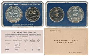 1985 Uncirculated set, Golden Jubilee of the Reserve Bank of India, set of 2, Rupees 10 an