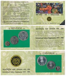 1994 Uncirculated Set, World of Work, set of 3, Rupees 5 to 100. In immaculate condition, 