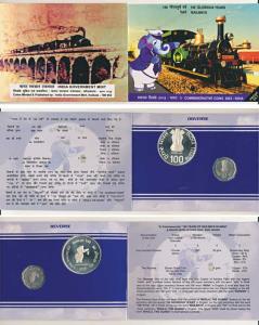 2003 Proof Set, 150 Glorious Years of Railways, set of 2, Rupees 2 and 100. Restrike, Re-i