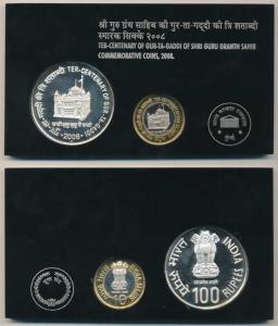 2008 V.I.P. Proof Set, Ter-Centenary of Gur-Ta-Gaddi of Shri Guru Granth Sahib, Rupees 10 