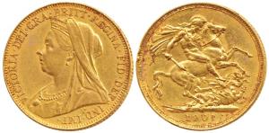 Australia, Victoria, Gold Sovereign, 8g, 1901, veiled head bust, rev. M mint mark for Melb