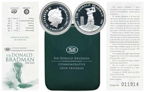 Australia, Sir Donald Bradman, Silver $5, 36.3g, 2001 (KM 761). Proof, in original box of 