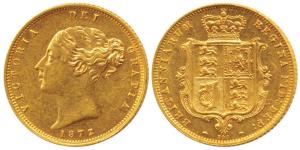 Great Britain, Victoria, Gold ½ Sovereign, shield on rev. 1872. About Uncirculated, Very R