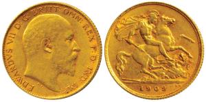 Great Britain, Edward VII, Gold ½ Sovereign, 4g, 1909, (KM 804). Very Fine+, Rare.