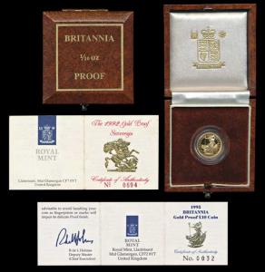 Great Britain, Elizabeth II, Gold 1/10 ounce, 3.41g, 10 Pounds,1995, Britannia holding tri