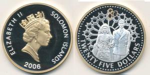 Solomon Islands, Elizabeth II, Silver Proof $ 25, 28.2g, 1986, gold cameo on the bust and 