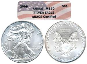 United States of America, Silver Dollar, 2009, Walking Liberty. Slabbed in ANACS holder gr