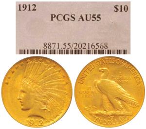 United States of America, Gold $10, 16.62g, 1912, Indian Head on obv., (KM 130). Slabbed a