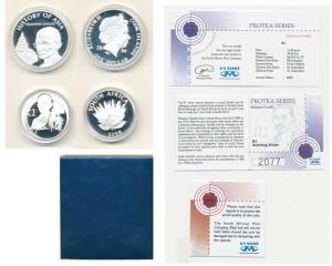 Mahatma Gandhi, Proof Silver (2), Cook Island, Silver Dollar; South Africa, Silver Rand. P
