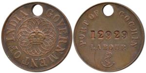 Dock pass, British Crown, with Govt. of India written around on obv., Port of Cochin, Labo