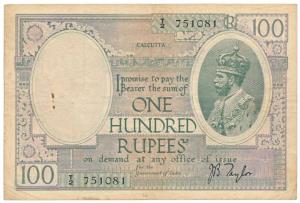 George V, Rupees 100, Calcutta, 1927, signed J. B. Taylor, (J&R 10.2D). Very Fine+, Very R
