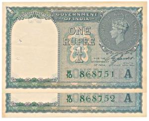 George VI, Rupee 1, 1st issue, 1944, signed C. E. Jones, in order of 2 consecutive serial 