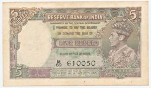 George VI, Rupees 5, 1st issue, 1944, signed C. D. Deshmukh, (J&R 3.2). Very Fine+, Scarce