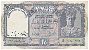 Pakistan, George VI, Rupees 10, 1948, signed C. D. Deshmukh, Government of Pakistan super-