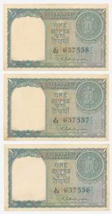 Rupee 1 1951, signed K. G. Ambegaonkar, in order of 3 consecutive serial numbers (J&R 1.2.