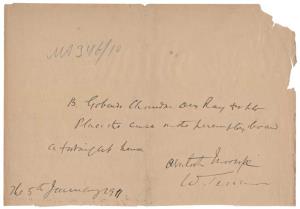 Autograph of Ashutosh Mookherjee, 5th January 1911, on paper, along with a message to Shri