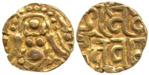 Chandellas of Mahoba, Madana Varman, Gold Masha, 0.95g, obv. seated Lakshmi; rev. legend S