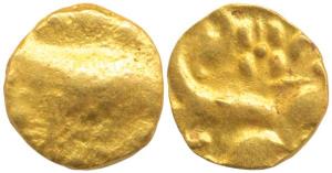 Chalukyas of Kalyan (1043-1068 AD), Gold Pagoda, 4g, obv. temple entrance (obliterated), o