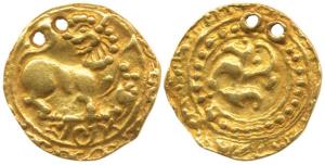 Kadambas of Hangal, Toyimadeva, (1048-1075 AD) Gold Pagoda, 4.32g, obv. lion advancing to 