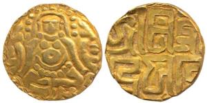 Kalachuris of Tripuri, Gangeya Deva, later issue, Gold 41/2 Masha, 3.98g, obv. Goddess Lak