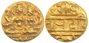 Vijayanagar, Devaraya I (1406-22 AD), Gold ½ Pagoda, Shiva-Parvati seated on obv., Nagari 