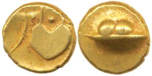 Anonymous, Hudki Gold Pagoda, 3.35g, obv. a boat like uncertain symbol; rev. possibly the 