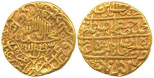 Shah Jahan, Gold Mohur, 10.72g, Dar ul Khilafat Akbarabad Mint, Kalima within quatrefoil o