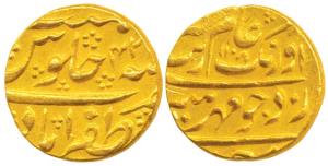 Aurangzeb, Gold Mohur, 11.02g, Zafarabad Mint, AH 1108/42, complete mint name at bottom on