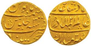 Shah Alam Bahadur, Gold Mohur, 11.02g, Khujista Bunyad Mint, AH 1121/3, near complete mint