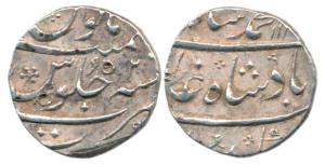 Muhammad Shah, Silver ½ Rupee, 5.71g, Surat Mint, AH 113X/2. About Extremely Fine, Scarce.
