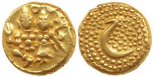 Haider Ali (AH 1174-1197, 1761-1782 AD), Gold Pagoda, 3.44g, Shiva and Parvati seated on o