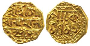 Gaurinath Simha, Gold ¼ Mohur, obv. legend Sri Sri Gaurinath Simha Nripasya, Saka 1716, (K