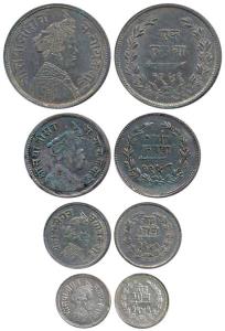 Sayaji Rao III, Silver set of 4, Rupee, 1/2, ¼ (4 Annas) and 1/8 (2 Annas), VS 1949, 1951,