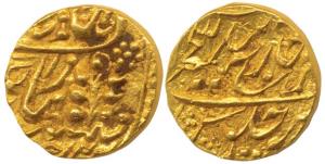 Yagyanarain (1926-1938 AD), Gold Mohur, 10.92g, jhar symbol on obv. (KM M6). Extremely Fin