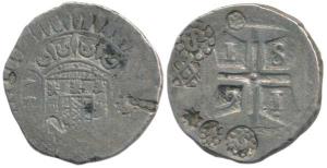 Goa, Silver Xerafim, 10.69g, AD 1681, obv. crown arms divide GA within a circle, rev. nume