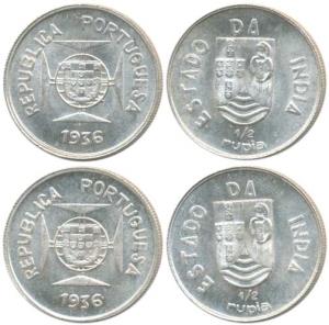 Silver ½ Rupia, (2), 1936. Brilliant Uncirculated. (2)