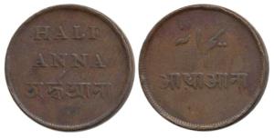 Copper ½ Anna, 12.63g, 1831-35 issue, New Calcutta Mint. Very Fine+.