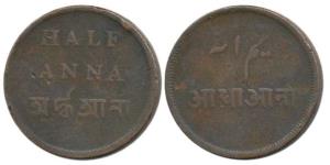Copper ½ Anna, 12.63g, 1831-35 issue, New Calcutta Mint. Very Fine+.